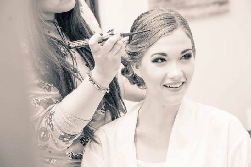 Bride with her hairstylist