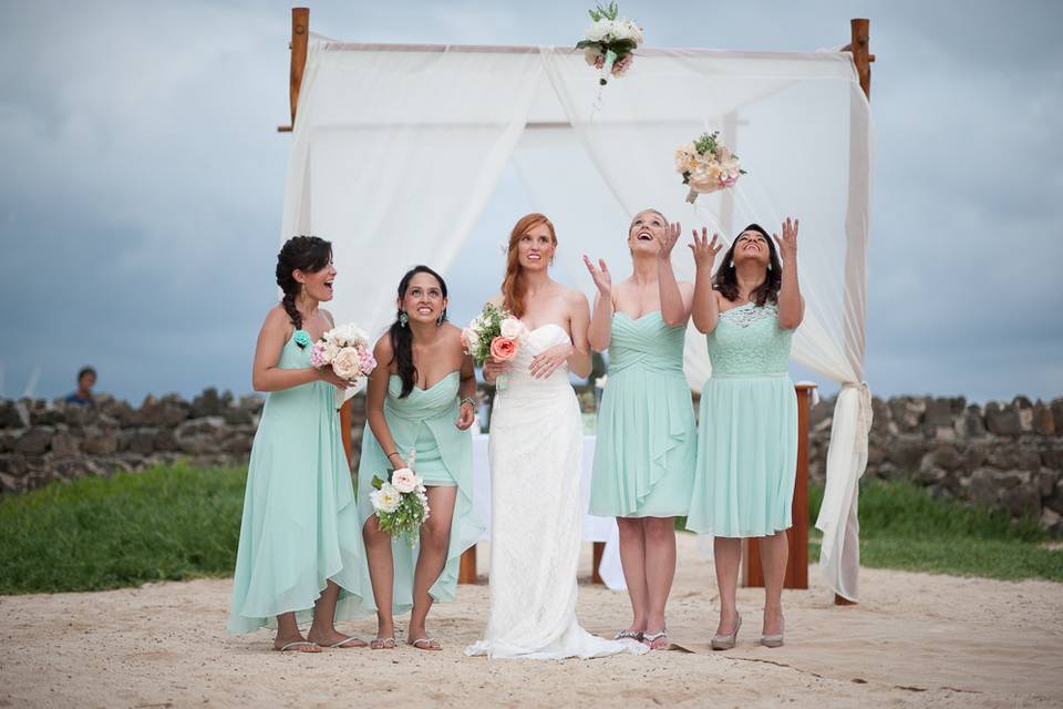 The bride and her bridesmaids