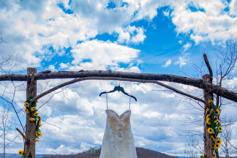 Wedding dress on arch
