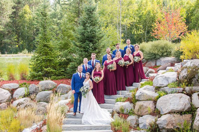 Bridal party on stairway