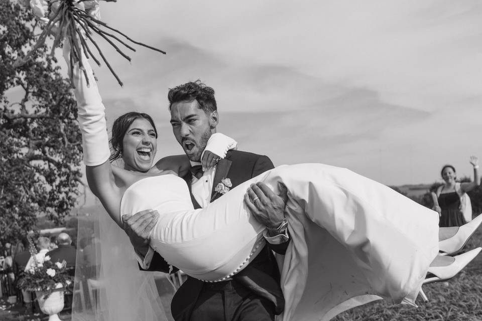 Exiting the ceremony