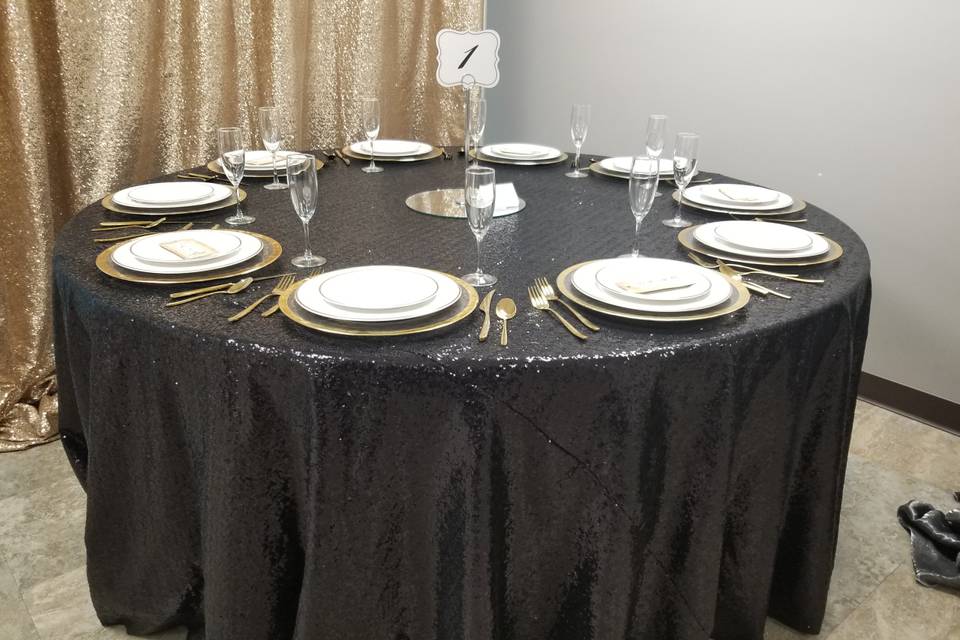 Black sequin table linen