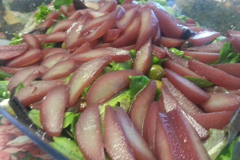 Sweet Red Wine Poached Pear Salad