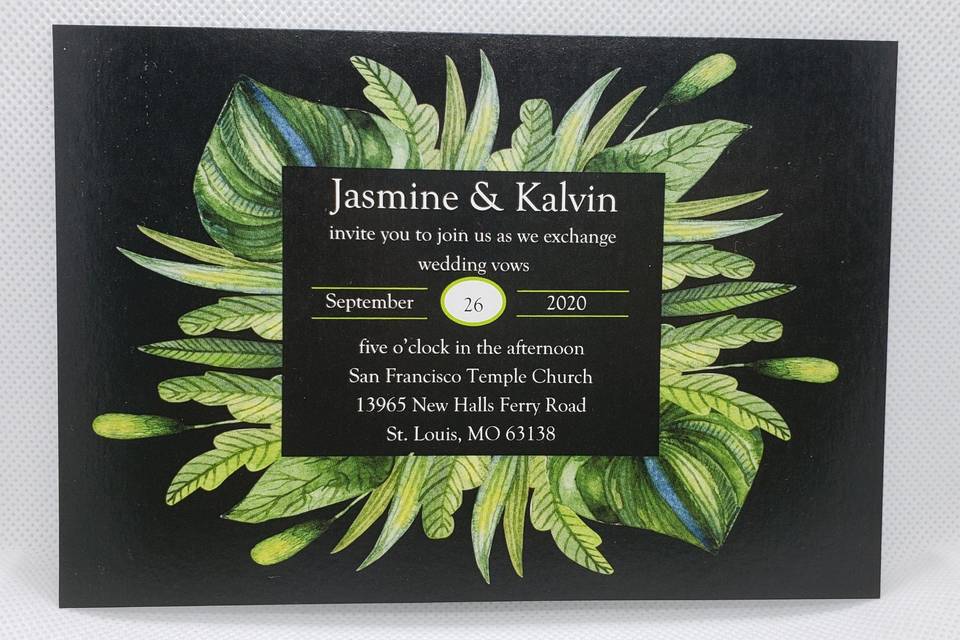 Green & black wedding invite