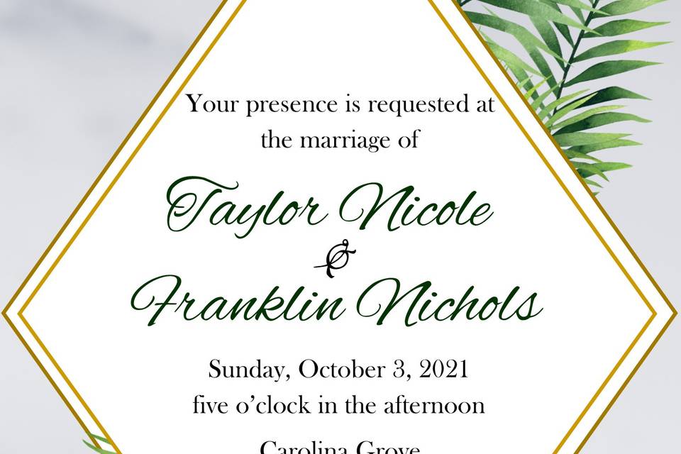 Gold fern invitation