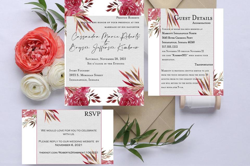 Red peonies invitation bundle