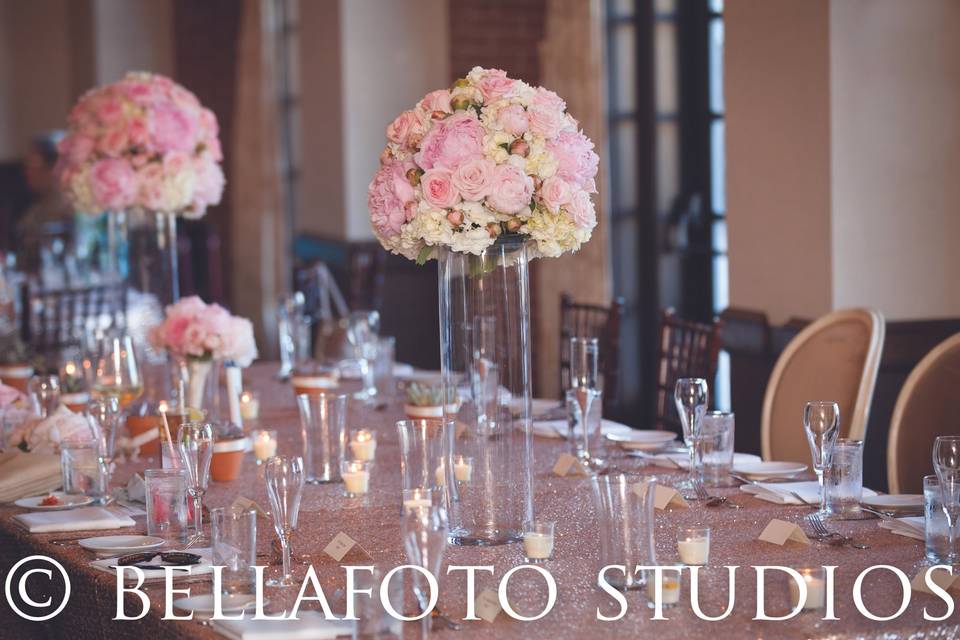 Wedding table with floral centerpiece