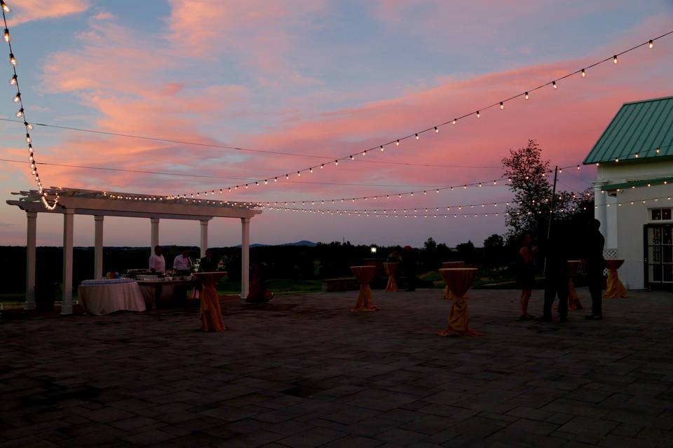 Outdoor bistro lighting, string lights at raspberry plain manor