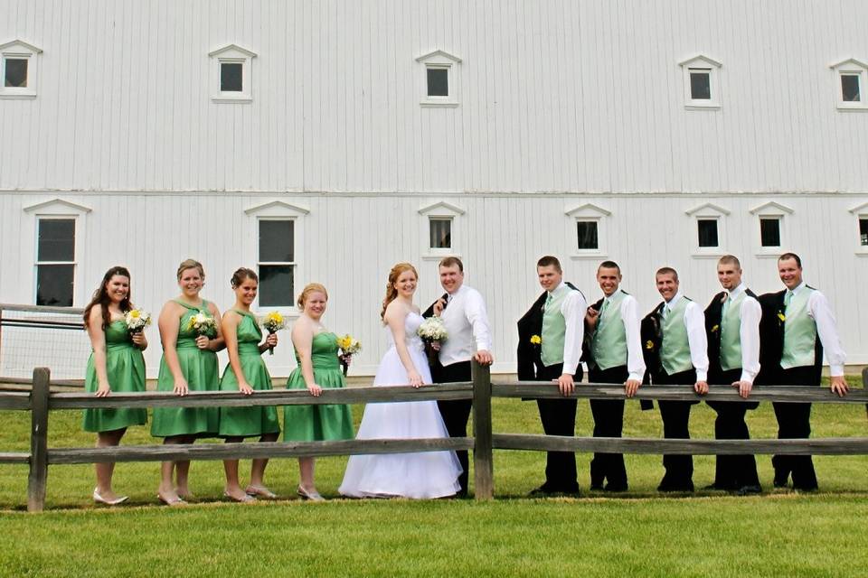 Newlyweds and their wedding party