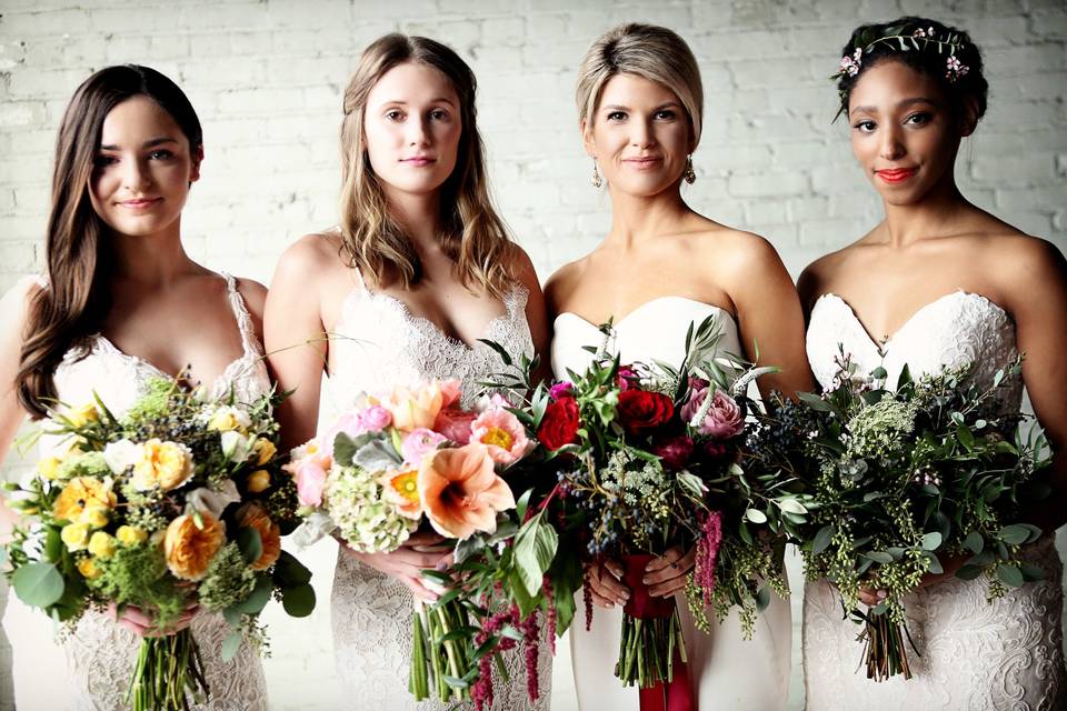 Brides with their bouquets