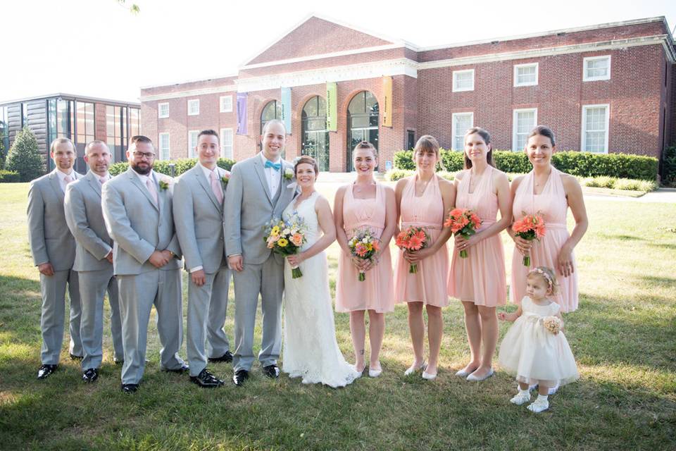 With the groomsmen and bridesmaids