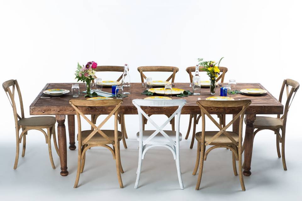 X-Back Chairs perfectly complement our Rustic Farm Table.