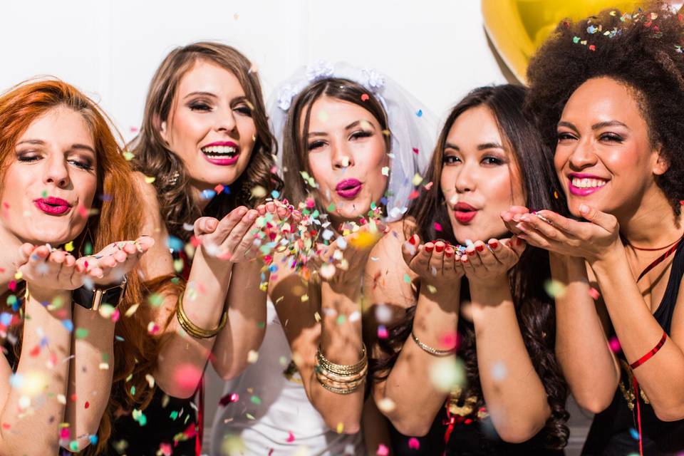 Bride and her bridesmaids