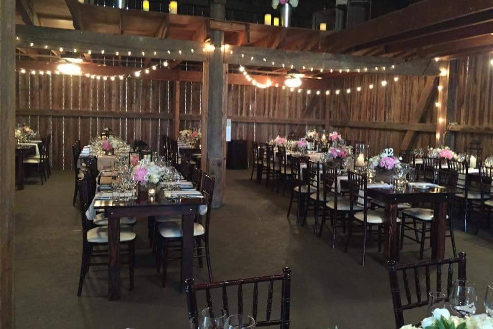 String lights in the barn