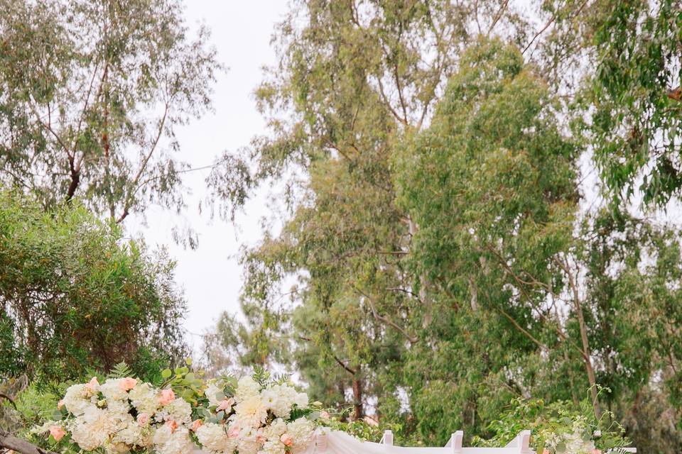 Floral arch on the California patio