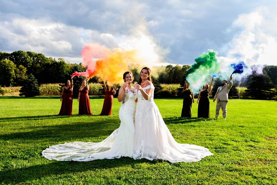 Brides with Rainbow Smoke