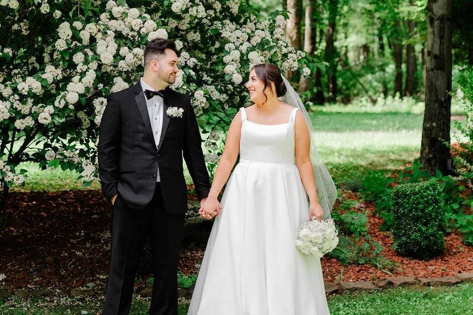 White and green florals