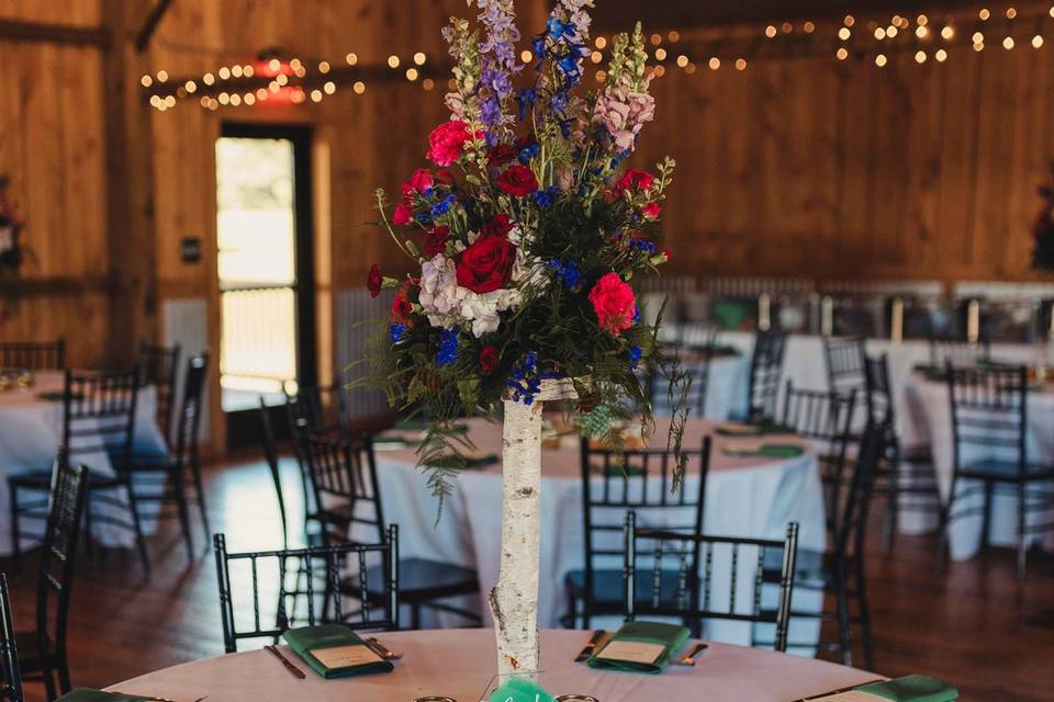 Blue and purple centerpiece
