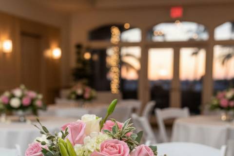 Pink compote centerpiece