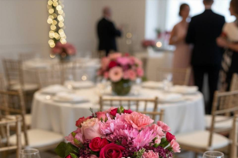 Pink compote centerpieces