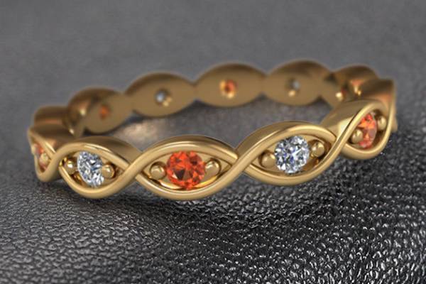 Yellow Gold Infinity Diamond and Sapphire Eternity Stacking Ring SKU - FDEWB345
