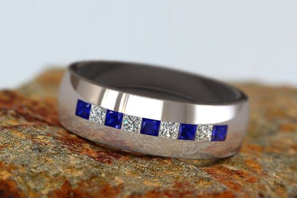 Princess Cut Diamond and Sapphire Channel Set Wedding Band SKU - FDMR1097