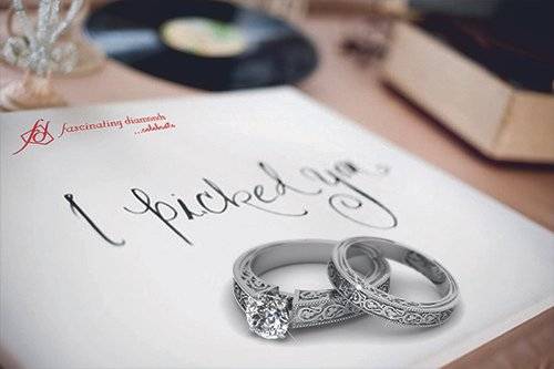 Solitaire Engraved Ring and Wedding Band