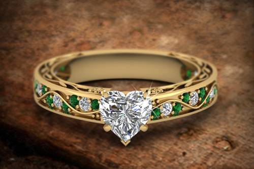 Heart Shaped Yellow Gold Vintage Style Engagement Ring