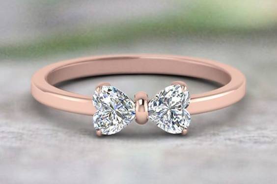 Beautiful  Rose Gold Modern Heart Shape Bow Style 2 Stone Promise RingSKU - FD8238