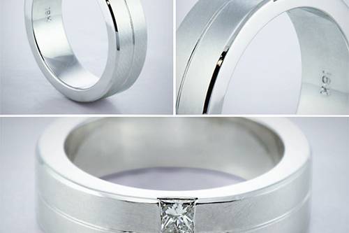 Two Stone Princess cut Mens Wedding Band