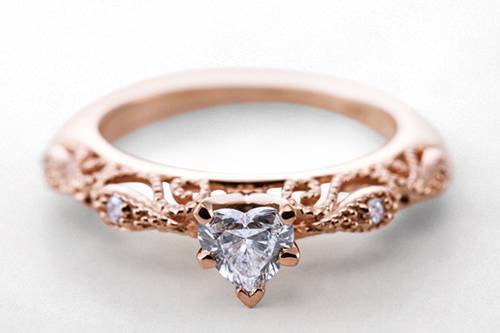 Filigree Shank Affordable and Beautiful Rose Gold Diamond Ring - FD69805R