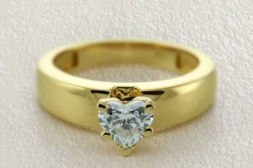 Yellow Gold Thick Shank Heart Shape Diamond Ring - FDENR1843