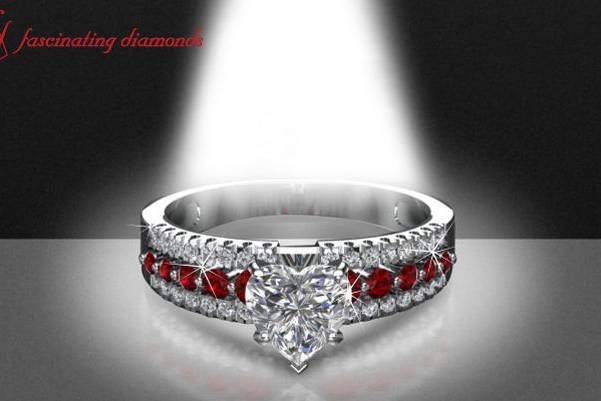 heart shape diamond with ruby birthstones