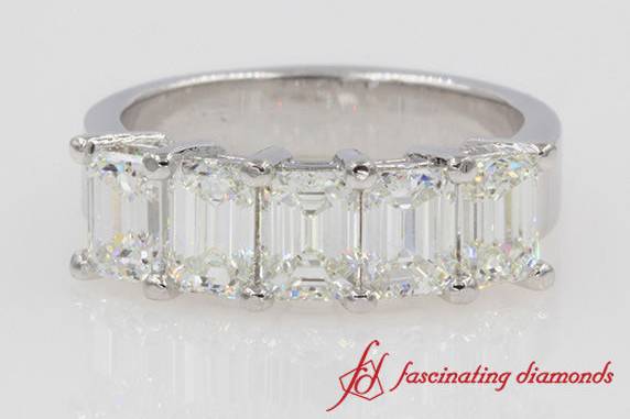 5 stone emerald cut wedding band