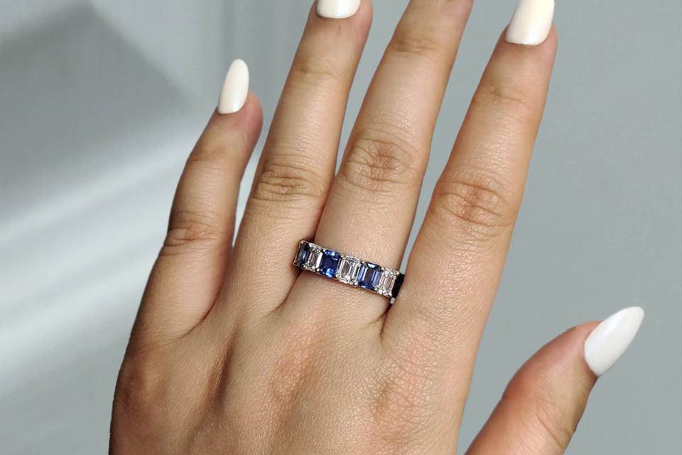 Blue Sapphire & Diamond Band