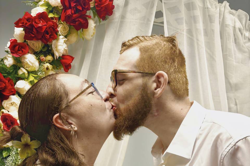 The ceremony's first kiss unde