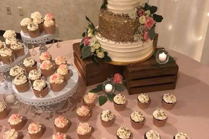 Cupcakes and wedding cake