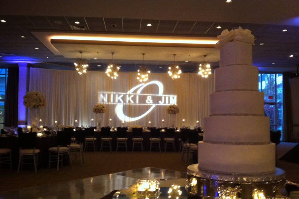 Monogram and wedding cake