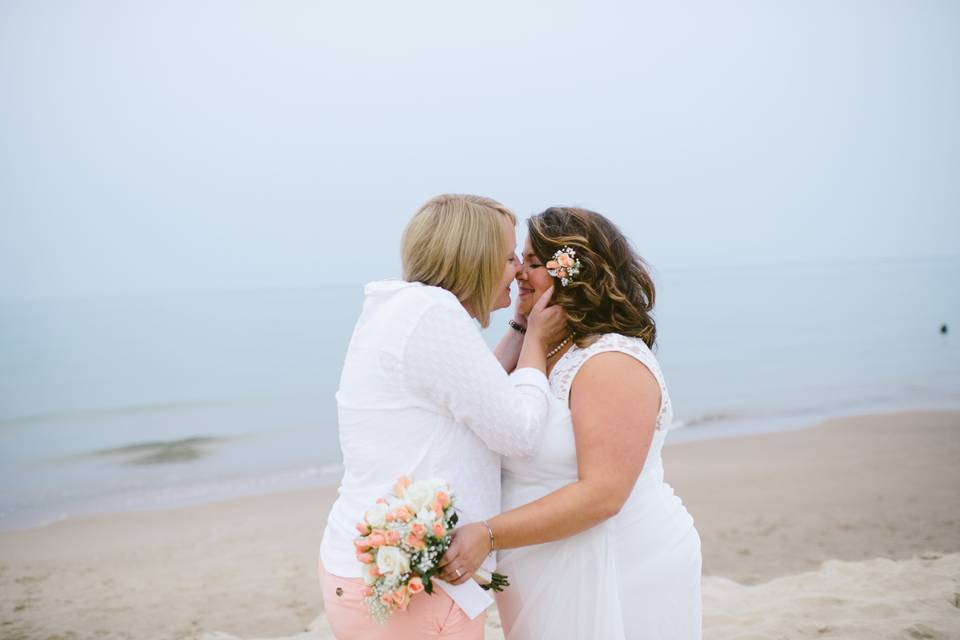 Newlyweds kiss