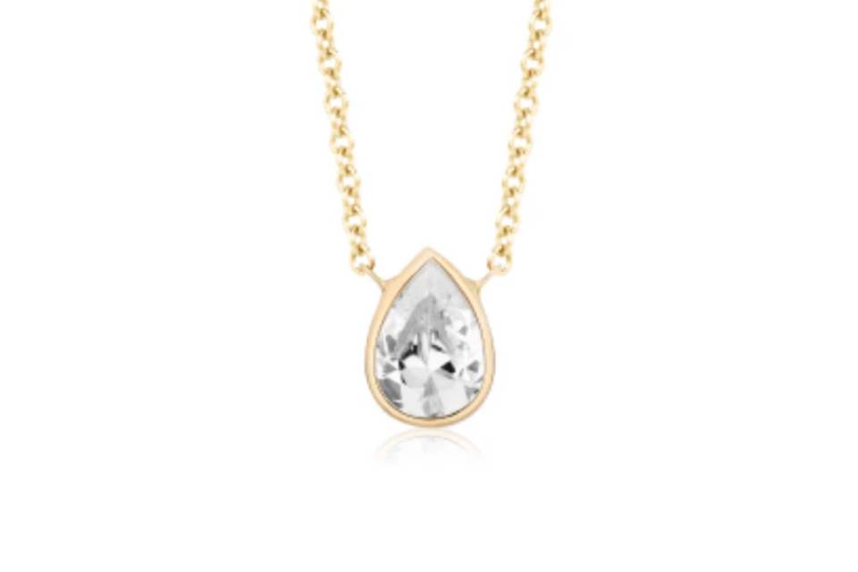 14k Pear bezeled cz necklace