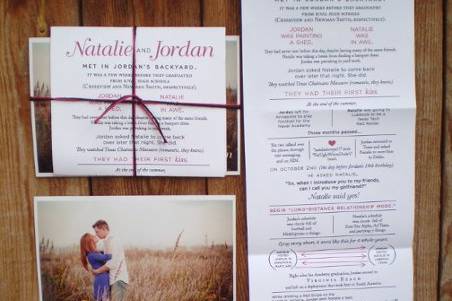 Natalie+Jordan Save the Date
5 x 17in story save the date, Couple wanted to incorporate the story of their long-distance relationship.