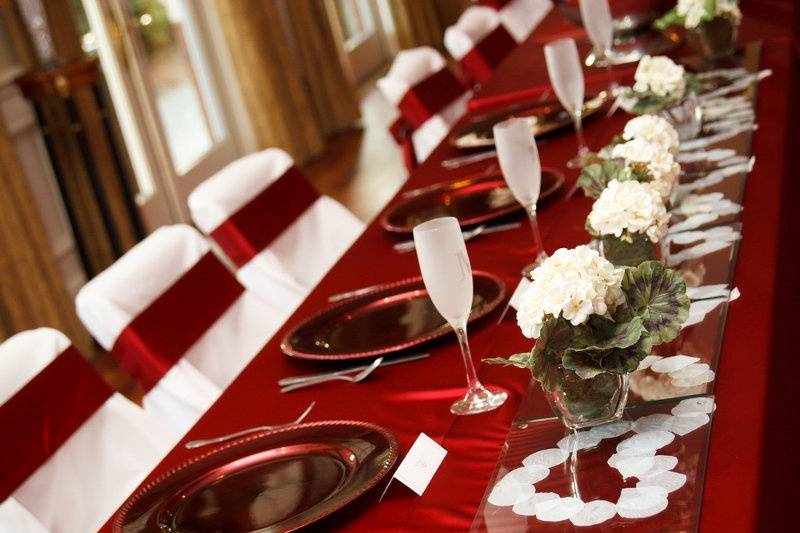 Red long tables