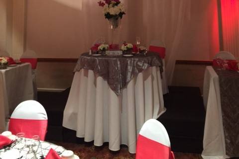 Table setup with bouquet centerpiece