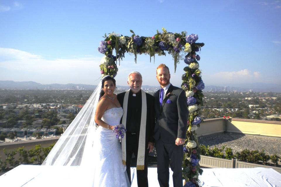 With the bride and groom