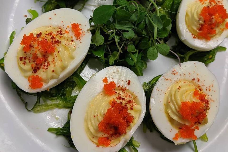 Deviled Eggs w/ seaweed salad