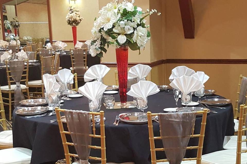 Table setup with flower centerpiece