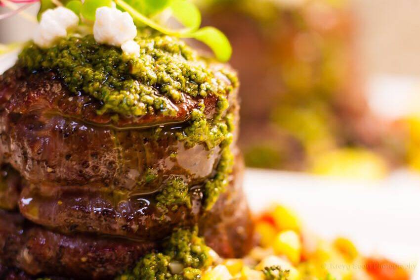 Steak with Lemon Basil Pesto.