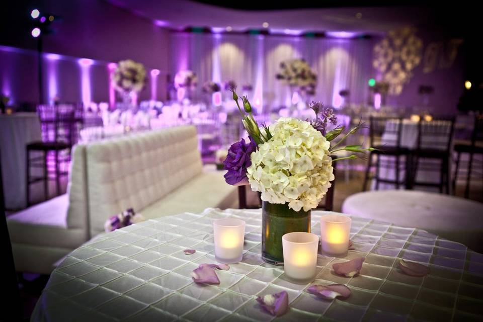 Candle lights and floral centerpiece