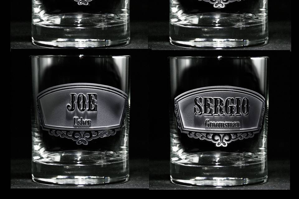 Groomsmen gift ideas such as best man and groomsman engraved whiskey scotch glasses.