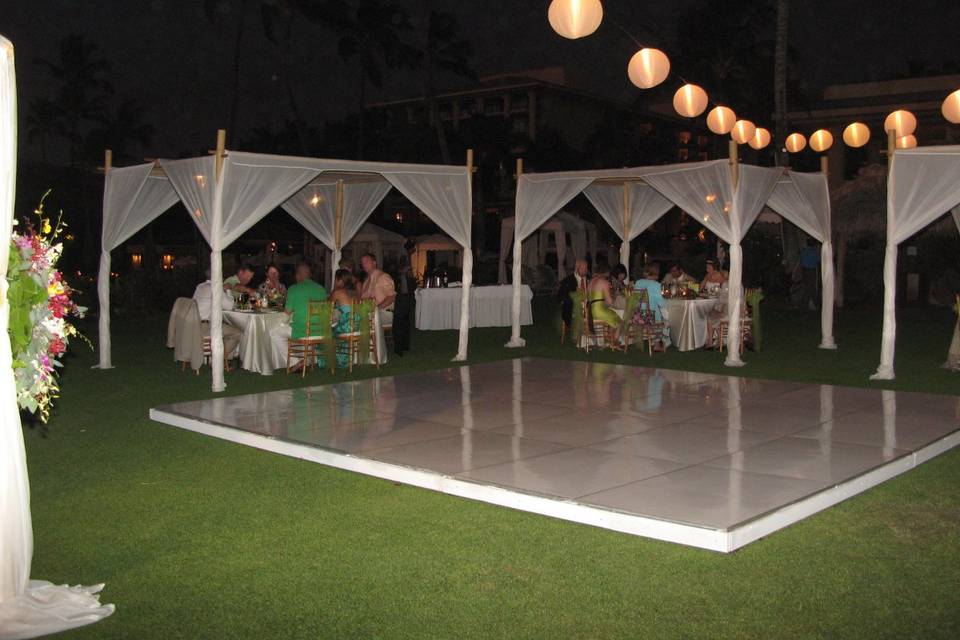 Dance Floor and cabanas on the Ocean Front Lawn at the Four Seasons Resort in Wailea.
